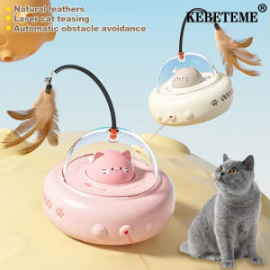 KEBETEME Electric Cat Interactive Toy Pet Toys With Feather Cat Teaser Wand Rechargeable Electric Sensing Pet Toys