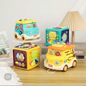 ⚡Ship in 24h⚡Whack A Mole Multifunctional Bus Hammer Toys Early Learning Educational Montessori Toys Car For Kids Budak