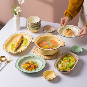 Japanese Style Comic Bowl Dish Tableware Household Asymmetrical Soup Bowl Ceramic Rice Bowl Plate Noodle Bowl Fish Dish Exquisite Deep Plates