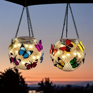 1/2pcs Solar-Powered Butterfly Lanterns Metal Hanging Outdoor Lights Yard Decor - Holiday Gift Solar Outdoor Decorations