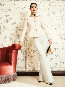 French Style Short Suit with Off Shoulder and Waist-Cinching Design