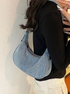 Korean Style Denim Underarm Bag Womens Casual Simple Shoulder Bag Small Retro Handbag Urban Minimalist Fashion Summer 2024