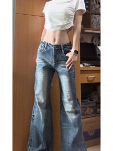 Quần Jeans Ống Loe Retro Cạp Lửng Dài 175 Cm Cho Nữ Quần Jeans Ống Loe Dài Đến Sàn Phong Cách Đường Phố Mỹ Quần Ống Loe Rộng