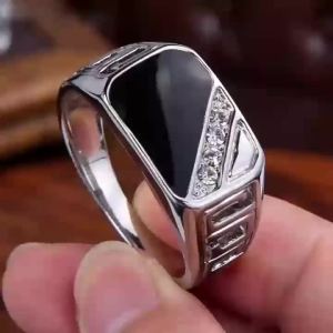 Nhẫn Vuông Cổ Điển Dành Cho Nam Thép Không Gỉ Mạ Bạc Với Đá Cubic Zircon Hình Học Phụ Kiện Trang Sức Kích Thước 6-12