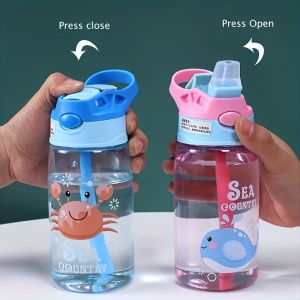 480ML Kids Water Sippy Cup Cartoon Baby Feeding Cup with Straws Leakproof Water Bottle Outdoor Portable Duckbill Straw Cups