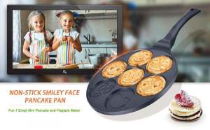 Pancake Pan 7 Holes Frying Pan Egg Pan Non-Stick Pan Smiley Face Pancake Pan Pancake Maker Handle Frying Pot Cook Breakfast Pan for Kids Egg Ham Cooking Frypan