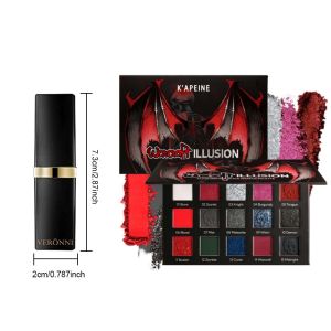 VERONNI | Gothic Eyeshadow Palette 15 Colors & Black Lipstick - Dark Romantic Smoky EyeVampire Halloween Makeup Matte Shimmer Dark Lip