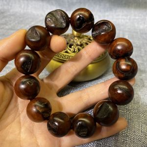 Natural Lightning Struck Walnut Wooden Beads Bracelet Vintage Carved Tibetan Buddhism Mantra Cross Heaven Scripture Wristband