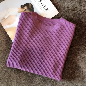 🎈 BL Korean Wool Knitted Top Classic Short Sleeve Blouse Slim Fit Plain Round Neck T-shirt