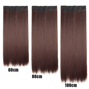 Synthetic 5-Clip One Piece Invisible Hair Extensions Long Straight 24/32/40Inch Heat Resistant Hairpiece for Women