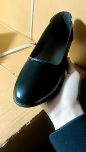 【COD】Womens Black Shoes Office School Thick Heel Increase Round head Rubber Shoe