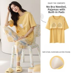 Miiow | Pure Cotton Summer Sleepwear Womens Casual Short Sleeve Home Clothes Set Breathable Comfortable Anti-vacuum Design MiiOW Cat Person