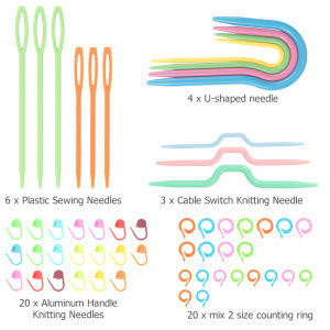 53 PCS Crochet Marker Kit with Large Eye Plastic Needles Stitch Marker Ring U Shape Needles Bow Shape Needles for Beginner