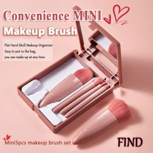 FIND Portable 5pcs Makeup Brush Set with Mirror Blush Powder Brush Travel Kit Mini Beauty Make Up Tool