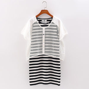 ชุดเดรสลายทางถักเปิดหลัง ชุดสองชิ้น แฟชั่นฤดูร้อน ผ้าฝ้ายผสมโพลีเอสเตอร์ ชุดเดรสยาวปานกลาง ฤดูร้อน 2023