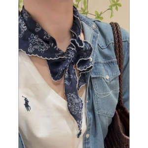 Khăn Choàng Vuông Họa Tiết Hoa Màu Xanh Lam Cổ Điển Cho Quý Ông Khăn Choàng Tam Giác Trang Trí Mùa Hè Cho Nữ