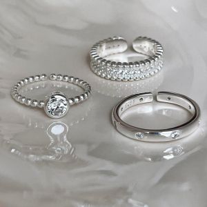 925 Sterling Silve Zircon Bead Ring for Women Girl Party Gift Versatile Sweet Cool Vintage Korean Jewelry Dropshipping