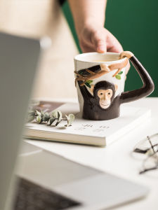 Cute Animal Ceramic Mugs Funny Pet Milk Cups Cartoon Monkey Coffee Cups Home Office Use 310ml Single Ear Handle Mugs