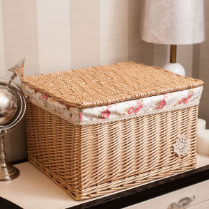 Large Covered Wicker Storage Box Drawer Organizer Basket Storage Bin for Home Kitchen Bedroom Closet Dining Room