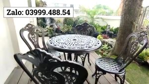 Bộ bàn ghế ban công ngoài trời Tròn Nhôm đúc Bàn ghế sân vườn ngoài trời Bàn ghế ngoài trời - VN16