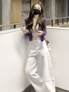 YUEZHONGWEI | Purple Cardigan & Floral Halter Top Set