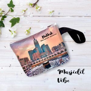 dompet souvenir oleh-oleh haji dan umroh motif Makkah printing/resleting anti luntur