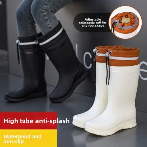 JIFANPAUL | Fashion 2026 Waterproof Anti-Slip Rain Boots for Women Knee High Silicone Shoe Cover with Adjustable Cuff White Black