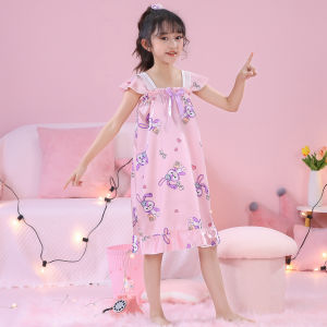 Summer Childrens Ice Silk Sleepwear Princess Dress Girls Home Clothes Small Girls Strapless Dress Moisture-wicking Polyester