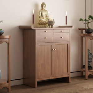 Rustic Solid Wood Buddha Niche Altar Table God Stage Cabinet Wealth God Incense Table for Home Living Room Guanyin Buddha Image Offering Seat Table Chinese Style