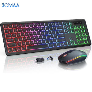 JOMAA 2.4G Wireless Keyboard Mouse Combo RGB Backlit Rechargeable Full-Size Ergonomic Type-c Wireless Keyboard Mouse Set
