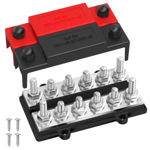 250A Dual Bus Bar 12V สองแถว Bus Bar Power Distribution Block 12x5/16 "Terminal Studs บวกและลบแบตเตอรี่ Bus Bar