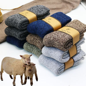 Winter Mens Merino Wool Socks Super Thick Warm High Quality Harajuku Retro Snow Casual Antifreeze Cashmere Socks Men 3 Pair