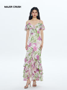Romantic Off Shoulder Slit Dress