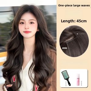 Womens Long Hair One-Piece U-Shaped French Large Wave Invisible Traceless Simulation Hair Volume Increasing Fake Hair Piece