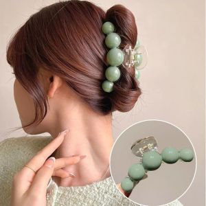 🔥C.three Ladies Fashion Pearl Sweet Hair Claw Korean Hair Clamp Girls Elegant Round Bead Shark Clip Versatile Exquisite Hair Accessory