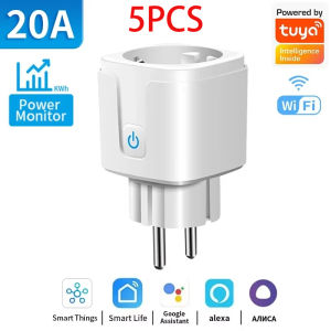 EU Plug WiFi 20A Socket With Power Monitoring Work With Tuya Smart Timer Child Lock Outlet Google Home Alice SmartThings Alexa