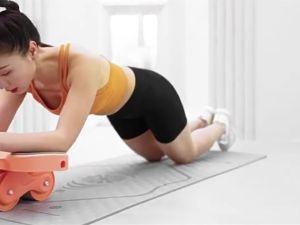 ลูกกลิ้งแบบคู่ พร้อมแผ่นรองข้อศอก ล้อออกกำลังกาย ลูกกลิ้งหน้าท้อง ด้ามจับกันลื่น สำหรับหน้าท้อง คุณภาพดี