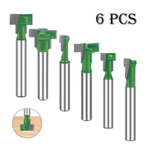 6Pcs 1/4inch T-Slot Cutter Router Bit Multipurpose Shank Keyhole Router Bits Woodworking Milling Cutter Tool for Cut Solid Wood