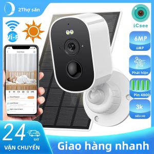 Camera IP Năng Lượng Mặt Trời Ngoài Trời 6MP Không Dây WiFi Độ Phân Giải 3K HD Tầm Nhìn Ban Đêm Màu Sắc Cảm Biến Chuyển Động PIR Báo Động Pin 4800mAh Chống Nước Màu Trắng