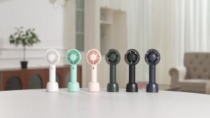 Portable Fan Dual Motors Powerful Handheld Fan Cute Design 3 Speed Personal Small Desk Fan with Base Lightweight Makeup USB Rechargeable Fan