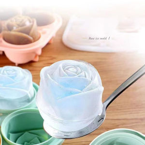 3D Rose Ice Molds 4 Holes Ice Cube Tray Mold Flower Shape Silicone Ice Mold Ice Ball Maker Kitchen Bar Utensils Tool Accessories