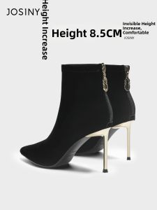 Josiny | Pointed High-Heeled Short Boots Velvet