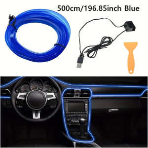 5m EL Wire Car Interior Ambient Lights Strip USB DIY Decorative Dash Board Console Auto LED Ambient Light Car Interior Lamps