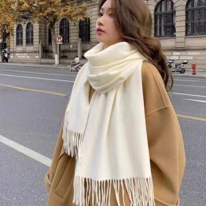 JIFANPAUL | Khăn Quàng Cổ Màu Trắng Sưởi Ấm Giống Lông Cừu 100% Màu Sắc Đơn Thuần Dày