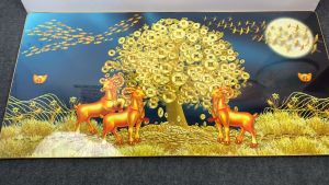 Tranh tráng gương Tết Tam Dương Tài Lộc treo tường chất liệu gỗ phủ bóng đẹp mê ly nhiều kích thước
