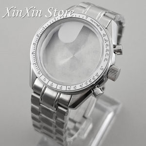 Blue Bezel VK63 39.7mm Mens Watch Case Moon Pattern Back Chronograph For VK63A VK63 VK64 Quartz Movement Fits 20mm Strap Case