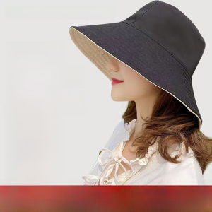 Organic Cotton UV Protection Wide Brim Hat Womens Double-Sided Fashionable Korean Style Sunscreen Cap for All Seasons