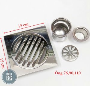 Ga thoát sàn 15x15cm đáy inox dùng cho ống 7690110 chống trào nước chống côn trùng