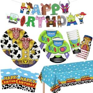 Hasbro | Toy Inspired Story Birthday Decorations Set Include Paper Plates Napkins Cups Banner Tablecloth for Kids Birthday Party Supplies