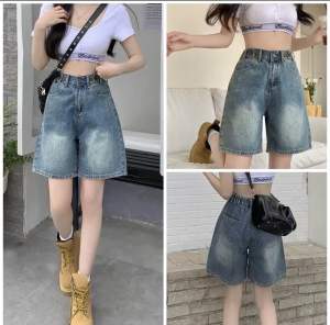 กางเกงยีนส์ สไตล์เกาหลี ผ้ายีนส์แท้ 💯 เอวสม็อคปรับกระดุม ตกแต่งเย็บปลายขา 573